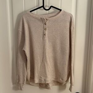 Joe Fresh x Jillian Harris Beige Waffle Knit Henley Long Sleeve